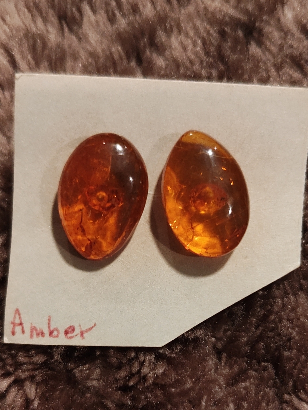Polished Amber Oval Stud Earrings - Amber Tone